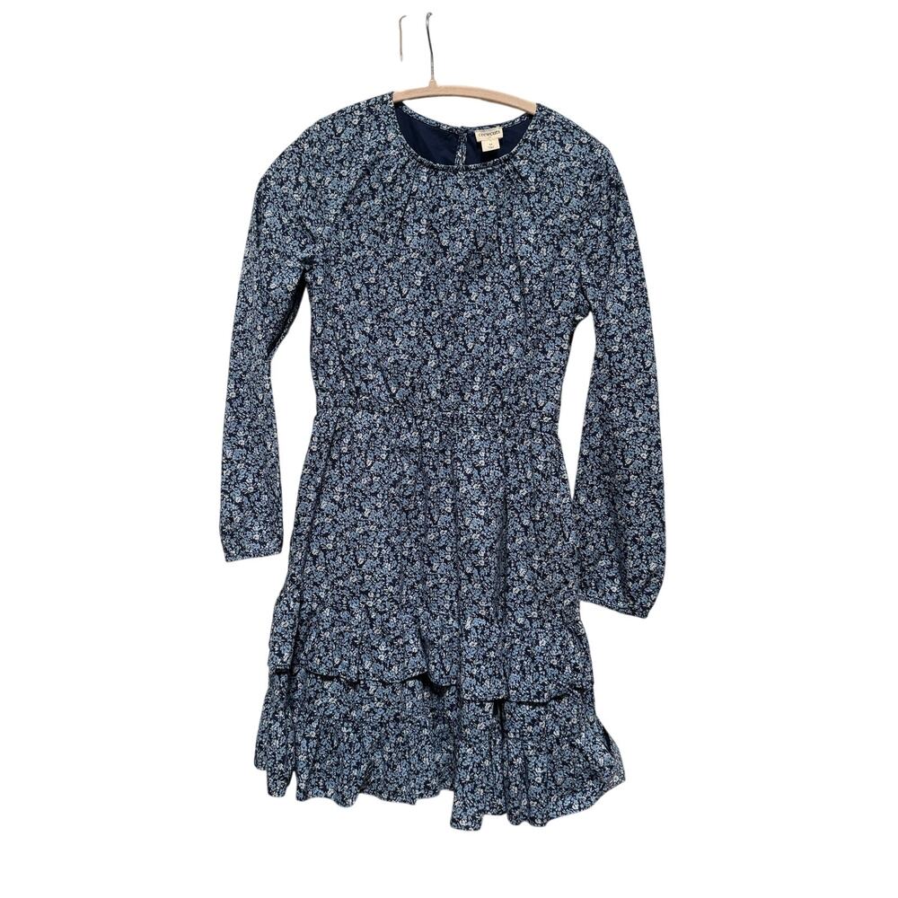 Crewcuts Dress Girls 10 Blue Floral Long Sleeve